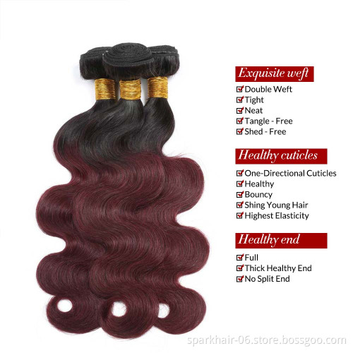 SPARK  Wholesale Ombre Hair Extensions Virgin Hair Body Wave Colored  1b 99J Remy Human Hair Weave Bundles
